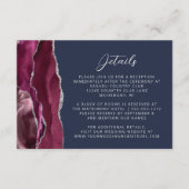 Burgundy Silver Agate Navy Blue Wedding Details Begleitkarte (Vorderseite)