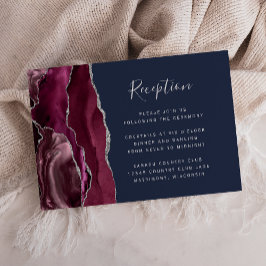 Burgundy Silver Agate Navy Blue Wedding Empfang Begleitkarte