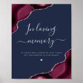 Burgundy Silver Agate Navy Blue Wedding Memorial Poster (Vorne)
