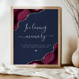 Burgundy Silver Agate Navy Blue Wedding Memorial Poster