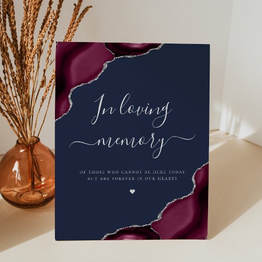 Burgundy Silver Agate Navy Blue Wedding Memorial Sockelschild