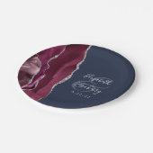 Burgundy Silver Agate Navy Blue Wedding Pappteller (Schrägansicht)