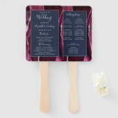 Burgundy Silver Agate Navy Blue Wedding Program Fächer (Vorne und Hinten)
