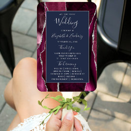 Burgundy Silver Agate Navy Blue Wedding Program Fächer