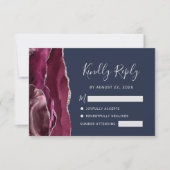 Burgundy Silver Agate Navy Blue Wedding RSVP Card (Vorderseite)