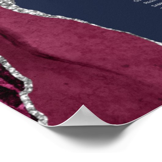 Burgundy Silver Agate Navy Blue Wedding Seating Poster (Ecke)