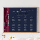 Burgundy Silver Agate Navy Blue Wedding Seating Poster