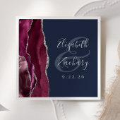 Burgundy Silver Agate Navy Blue Wedding Serviette