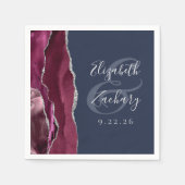 Burgundy Silver Agate Navy Blue Wedding Serviette (Vorderseite)
