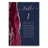 Burgundy Silver Agate Navy Blue Wedding Tischnummer (Vorderseite)