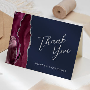 Burgundy Silver Agate Navy Blue Wedding Vielen Dan Karte