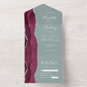 Burgundy Silver Agate Sage Green Wedding All In One Einladung (Innen Boden)