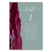 Burgundy Silver Agate Sage Green Wedding Tischnummer (Rückseite)