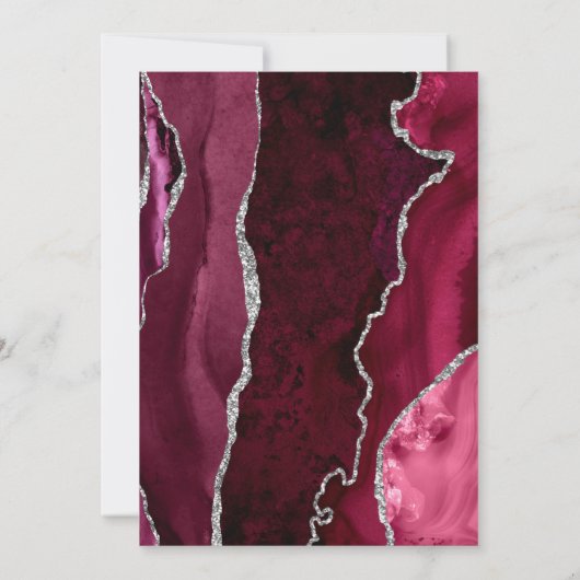 Burgundy Silver Agate Script Navy Blue Wedding Einladung (Rückseite)