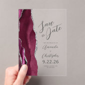 Burgundy Silver Agate Script Save the Date Acryleinladungen (Insitu (Handheld))