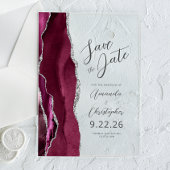 Burgundy Silver Agate Script Save the Date Acryleinladungen
