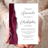 Burgundy Silver Agate Script Wedding Einladung