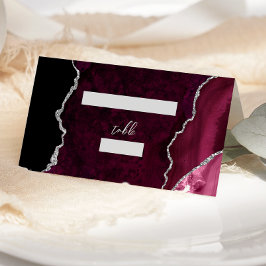 Burgundy Silver Agate Script Wedding Table Platzkarte