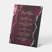 Burgundy Silver Agate Wedding Bar Menu Sockelschild (Vorderseite)