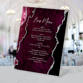 Burgundy Silver Agate Wedding Bar Menu Sockelschild