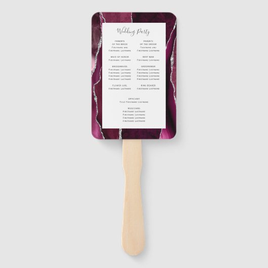 Burgundy Silver Agate Wedding Program Fächer (Rückseite)