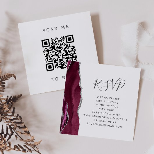 Burgundy Silver Agate Wedding QR Code UAWG Begleitkarte