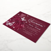 Burgundy Silver Butterfly Dress Quinceanera Folieneinladung (Gedreht)