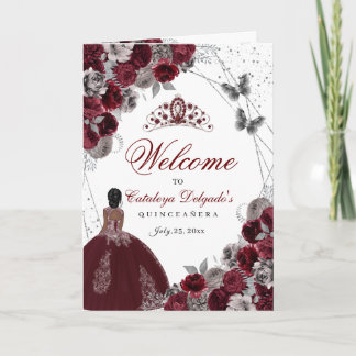 Burgundy Silver Butterfly Quinceanera Programm