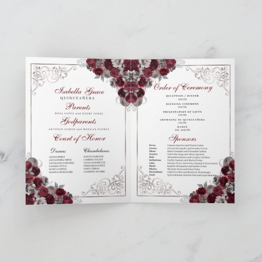 Burgundy Silver Butterfly Quinceanera Programm (Innenseite)