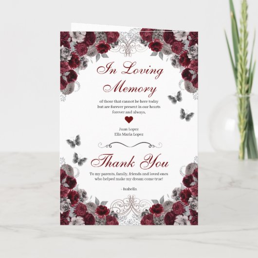 Burgundy Silver Butterfly Quinceanera Programm (Rückseite)