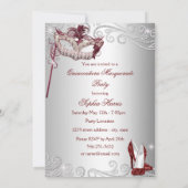 Burgundy Silver Dress Masquerade Quinceanera Maske Einladung (Rückseite)