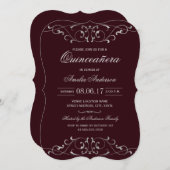 Burgundy Silver Elegant Einladung zur Quinceanera (Vorne/Hinten)