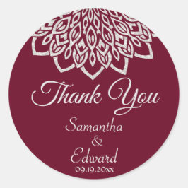 Burgundy Silver Elegant Mandala Wedding Runder Aufkleber