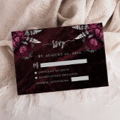 Burgundy Silver Floral Agate Script Wedding RSVP Begleitkarte