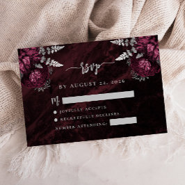 Burgundy Silver Floral Agate Script Wedding RSVP Begleitkarte