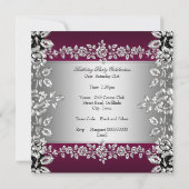 Burgundy Silver Floral Black Birthday Party Einladung (Rückseite)