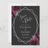 Burgundy Silver Floral Geo Black Save the Date (Vorderseite)