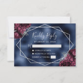 Burgundy Silver Floral Geometric Navy Foil RSVP Karte (Vorderseite)