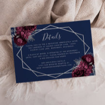 Burgundy Silver Floral Navy Blue Wedding Details