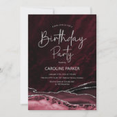 Burgundy Silver Geburtstag in jedem Alter Einladung (Vorderseite)