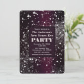 Burgundy Silver Glam Glitzer Silvester Party Einladung (Stehend Vorderseite)