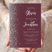 Burgundy Silver Glitzer Calligrafy Wedding