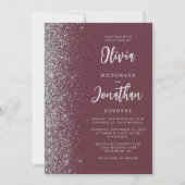 Burgundy Silver Glitzer Calligrafy Wedding Einladung (Vorderseite)