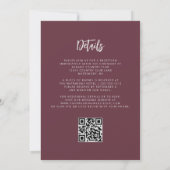 Burgundy Silver Glitzer Script QR Code Wedding Einladung (Rückseite)