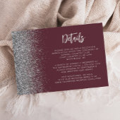 Burgundy Silver Glitzer Script Wedding Details Begleitkarte