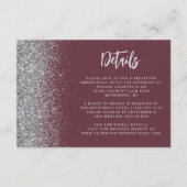 Burgundy Silver Glitzer Script Wedding Details Begleitkarte (Vorderseite)