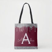 Burgundy Silver Glitzer Sparkle Elegantes Monogram Tasche (Vorderseite)