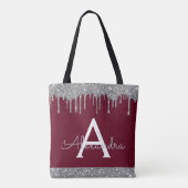 Burgundy Silver Glitzer Sparkle Elegantes Monogram Tasche (Rückseite)
