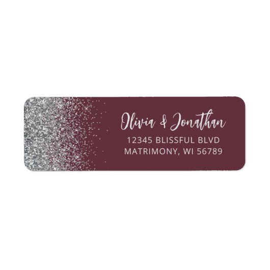 Burgundy Silver Glitzer Wedding Rücksendeadresse (Vorne)