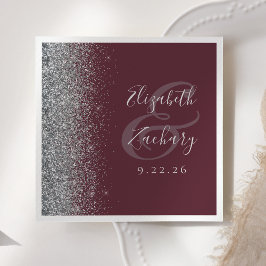 Burgundy Silver Glitzer Wedding Serviette